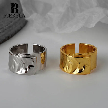 ICEBELA S925 Sterling Silver Original Luxury Jewelry Origami Texture Ring Custom Dainty Adjustable Ring for Girls