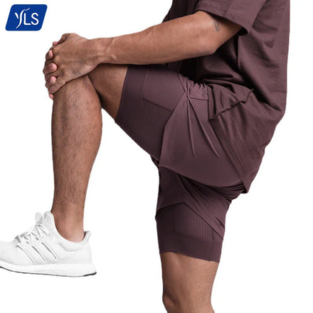 YLS Custom Logo 2-in-1 Lined Athletic Sports Gym Running Shorts for Men Large Stock with Low MOQ Active Bottoms
