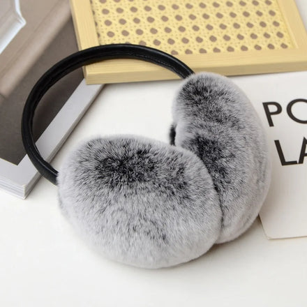 Adjustable Solid Color Real Rex Rabbit Fur Earmuffs New Fashionable Winter Warm Plush Fuzzy Ear Muffs for Christmas New Year