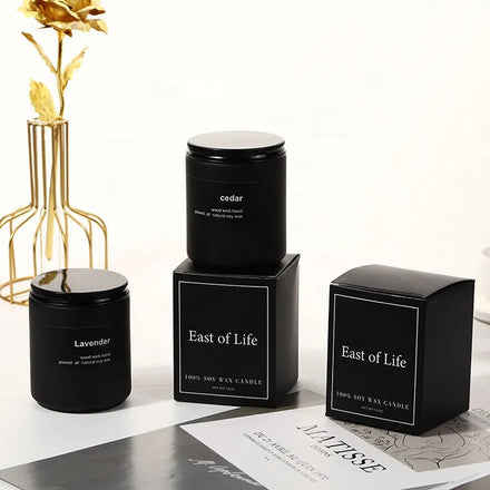 Customized logo Frosted Glass Scented Soy Candles & Home Fragrance Vanilla Candle in Black Jar