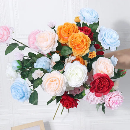 Hot Sale Home Wedding Decor Manufacturer European 3 Head Single Stem Decorative Artificial Flowers