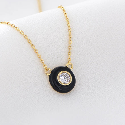 Classic Cute Design Gold Plated Zirconia Round Dripping Oil Enamel Chain Pendant Choker Necklace 925 Silver Jewelry