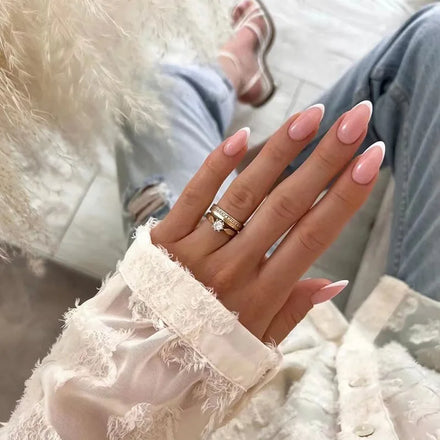 Custom Designer Almond Shape Press on Nails French Stiletto Pink White Edge Press on Nails