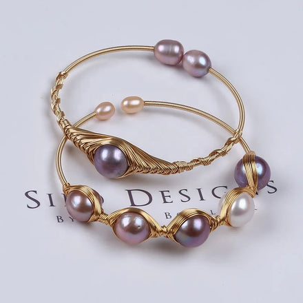 Natural Freshwater Pearl Bracelet Adjustable Cuff Opening Bangle for Women