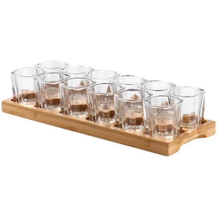 Custom logo 2oz Shooter Glass 6 Pcs or 12 Pcs square Shot Glass Set With Wooden Stand for Liquor Drink