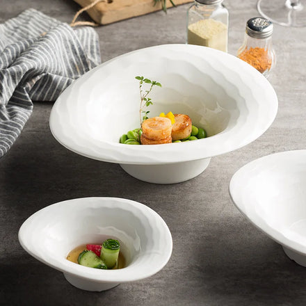Creative Ceramic Fruit Salad Bowl White Ramen Noodle Ice Cream Dessert Soup Bowls Hotel Restaurant Dinnerware Set Microwave Safe