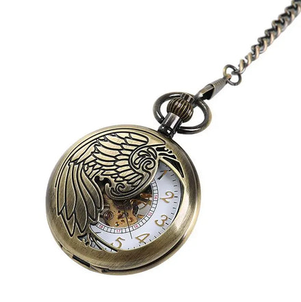 Bronze Hollow Manual Phoenix Watches Key Chain Retro Roman Mechanical Pocket Watch