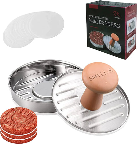 Stainless Steel Burger Press Hamburger Patty Maker with Plastics Handle
