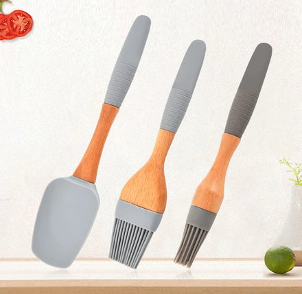 Hot 3pcs Silicone Spatula Brush Set Detachable Basting Pastry Brush Heat Resistant Spatula for Baking Cooking Basting Bbq Grill