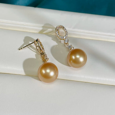 Luxury Natural Golden South Sea Pearl Earrings 10-13mm with 18K White Gold Setting for Women High-End Fine Jewelry Gifts