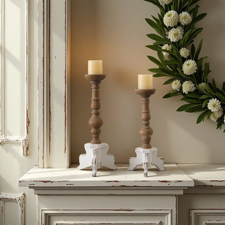 Set Of2 Farmhouse Decorative Handcraft Wedding Luxury Tall Tapered Candle Holders Christmas Rustic Wooden Pillar Candle Holder