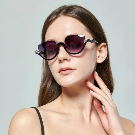 2025 Black Shades Retro Uv400 Cat Eye Female Half Frame Acetate Blue Light Shades Sun Glasses Sunglasses for 2022 Shanghai