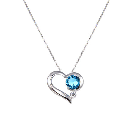 Valentine'S Day Women Gift Love Blue Stone Heart Pendant 925 Sterling Silver Custom Heart Diamond Necklace