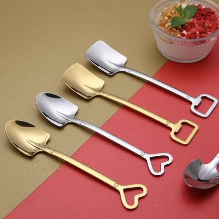 Creative Shovel Shape Stirring Spoons 18/10 Stainless Steel Watermelon Shovel Spoon Gold Tea Coffee Spoon