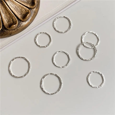 Simple Silver Geometric Hammered Solid HongKong Size Ring for Women 925 Sterling Silver Jewelry Party Gift