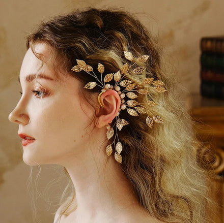 Miallo Fashion Alloy Ear Wrap Jewelry Handmade Earring Leaf Copper Wire Crystal Bead Decoration Ear Cuff for Women