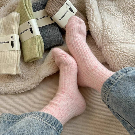 Winter Pink Green Thick Warm Slouch Merino Wool Women Socks