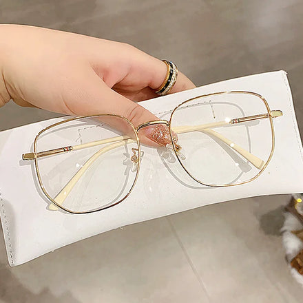 Sunway Eyewear Classic Big Square Anti Blue Light Filter Eyeglass Metal Frame Blue Light Blocking Glasses for Women
