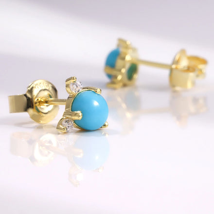 OL0963 Abiding Fine Jewelry Brand New BIRTHSTONE Collection Round Turquoise Stone Real Silver Stud Earrings for Women