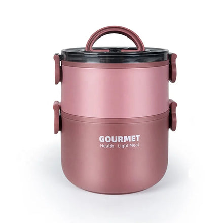 Fashion 1600ml Portable Two-layer 304 Stainless Steel Kids Lunch Box Round Food Storage Container Adult Bento Lunch Box