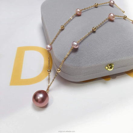 Certified Zhuji Exquisite Edison Freshwater Pearl Pendant Necklace 18K Color Gilded Starry Sky Jewelry Gift
