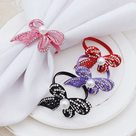 Ychon Wholesale Rhinestones Bow Napkin Ring Alloy Buckle Napkin Holder Wedding Banquet Dinner Table Decoration
