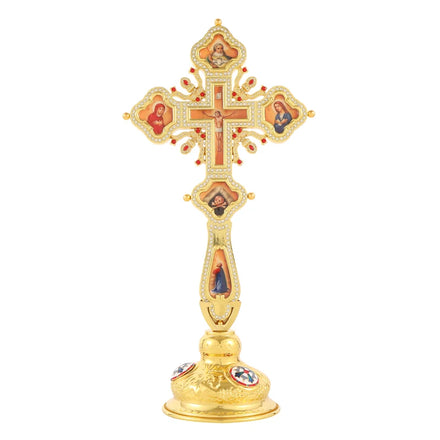 HT 40cm Orthodox Blessing Cross with Base Orthodox Crucifix Metal Jesus Cross with Gift Box Home Decoration Church Supplies