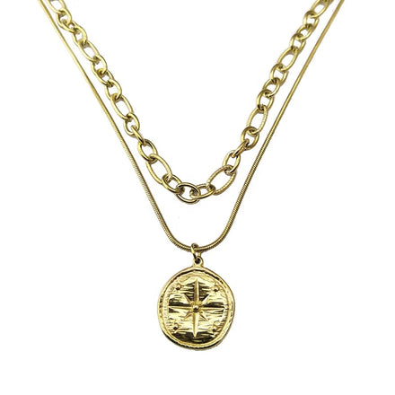 Latest 14K Gold Plated Stainless Steel Jewelry Irregular Double Chain Octagon Star Pendant Trendy Party Necklaces P223349