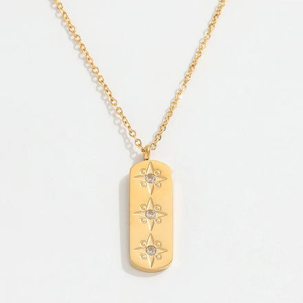 Joolim 18K Gold Plated Jewelry Star Zirconia Rectangle Pendant Dainty Chain Necklace Stainless Steel Jewelry