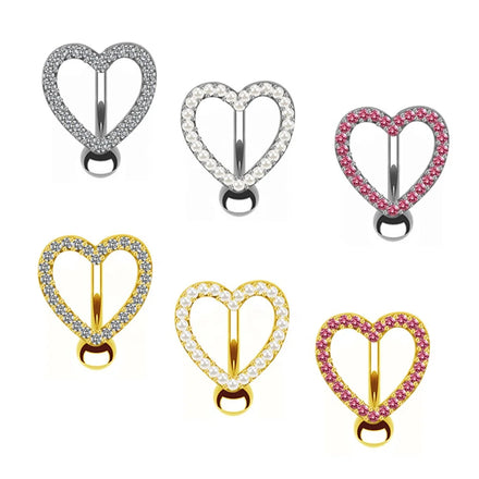 14G Surgical Steel Navel Piercing Jewelry Reverse Curved Heart Shaped Zircon Encrusted Belly Button Ring