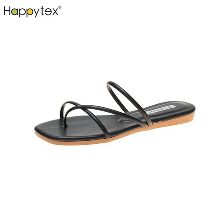 2024 Luxury Open Toe Flat Sandals Vacation Beach Casual Slide Design Anti-Slippery Waterproof Cushioning PU Upper