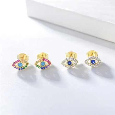 SP 925 Silver Jewellery Fashion Colorful Zircon 18K Gold Eye Women Stud Earrings 925 Sterling Silver