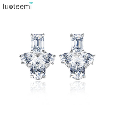 LUOTEEMI Cz Stud Elegant Lady Earing Dangling Charm Cubic Zirconia Trendy Woman Wedding Bridal Earrings