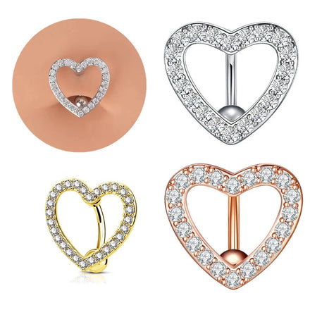 Stainless Steel Heart Frame Shiny Zircon Belly Ring Sexy Women Navel Piercing Jewelry Reversed Belly Rings