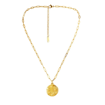 Simple Female Stainless Steel Gold Pendant Necklace Carved Sun Moon Star Link Fashionable Accessory for Parties Anniversaries