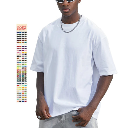 Custom Quality Print 100% Cotton Oversized Drop Shoulder T-Shirt for Men 240 GSM Heavy Weight Blank Knitted Fabric