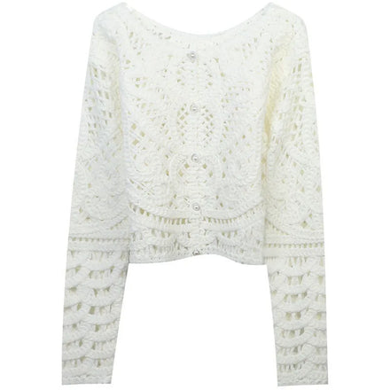 Hot Selling Ladies Handmade Crochet Sweater Hollow Buttons up Knitted Cardigan Women