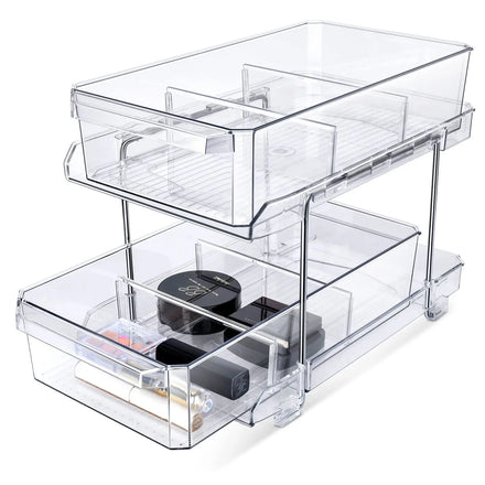 Bathroom Vanity Counter Multi-Purpose Pull Out Storage Tray 2 Tier Clear Organizer with Dividers