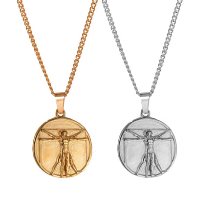 Stainless Steel Mens Mythology Jewelry Minimalist Vitruvian Man Pendant Trendy Saint Christopher Pendant Necklace for Men