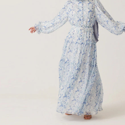 Modern 2024 Floral Print Chiffon Abaya Dress for Women Muslim Islamic Clothing Dubai Turkey Kaftan Maxi Robe Summer Adult