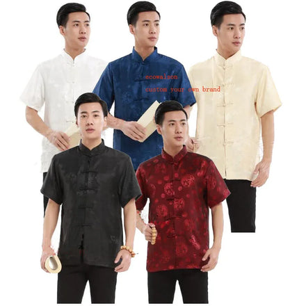 Ecowalson Tang Suit Traditional Chinese Clothing for Men Shirt Jacket Double Wear Collar Cheongsam Top Retro News Year Clothes
