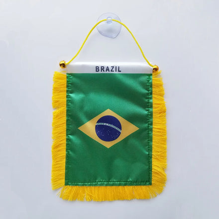 Mini Brazil Flag Pennants Banner Printed Hanging Car Flags with Suction Cup for Brasil BRL Cars