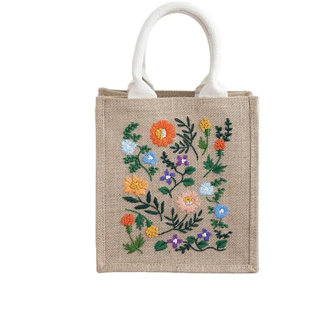 DIY Beginner's Crafts Knitting Cross Stitch Embroidery Kit Flower Jute Tote Bag Starter Kit