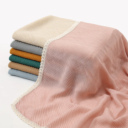 Women Wrinkled Long Scarves Crinkle Solid Color Cotton Shawls Muslim Hijab With Edge Lace