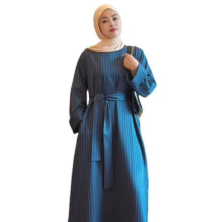 2023 Striped Women Muslim Abaya Ramadan Long Maxi Dress Kaftan Ladies Islamic Clothes Arab Robe Gown