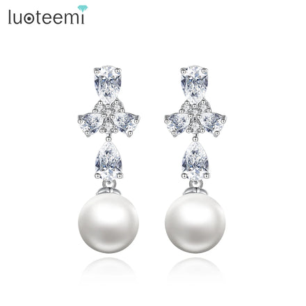LUOTEEMI Dangling Lady Earing Fashion Jewellery Copper Bridal Woman Trendy Wedding Trend Pearl Drop Earrings