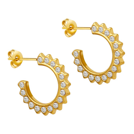 Vintage French C-shaped Earrings Sunflower Stainless Steel Earrings