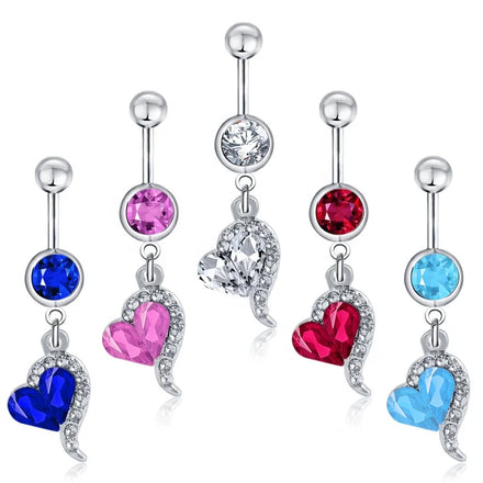 Stainless Steel Shiny Zirconia Dangling Belly Button Ring Women Fashion Jewelry Crystal Heart Navel Piercing Body Jewelry