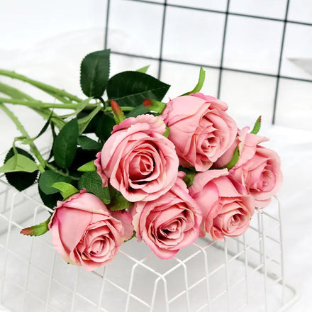 AF10005 Artificial Wedding Decoration Silk Rose Flower Single Heads Pink Red Pink Rose Floral Flowers