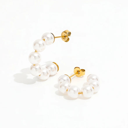 Joolim Jewelry Round Glass Pearl Hoop Earring 18k Gold Plated Stainless Steel Women Earring for Women